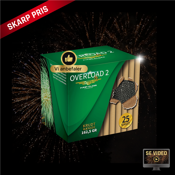 81.  Overload 2 by firstclass – 25 Skuds Formstøbt Fyrværkeribatteri